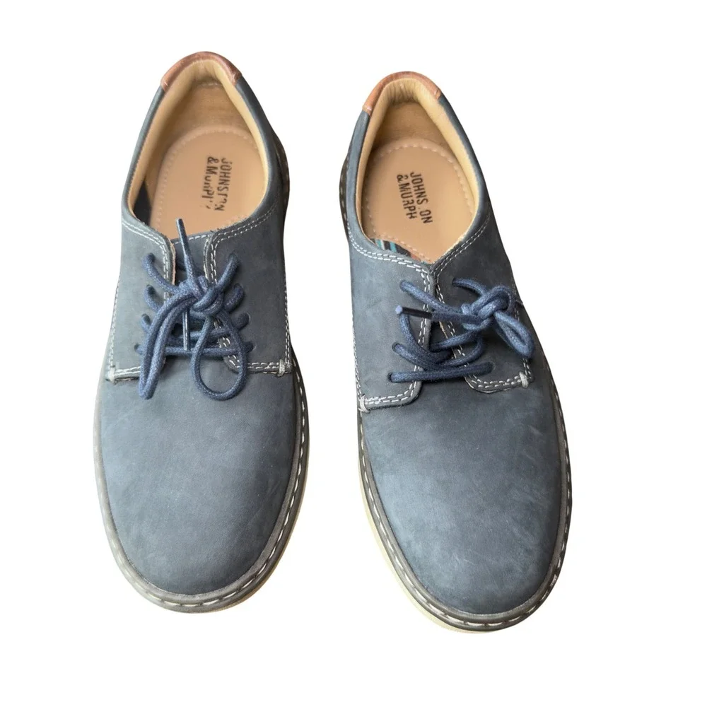 Johnston & Murphy Boys Navy Leather Oxford Dress Shoes Size 1 M